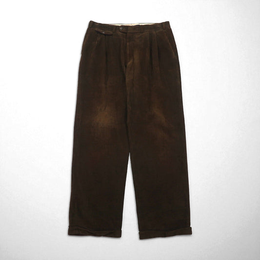 Burberrys 80年代 西ドイツ製 2タック ワイド コーデュロイパンツ L ブラウン コットン