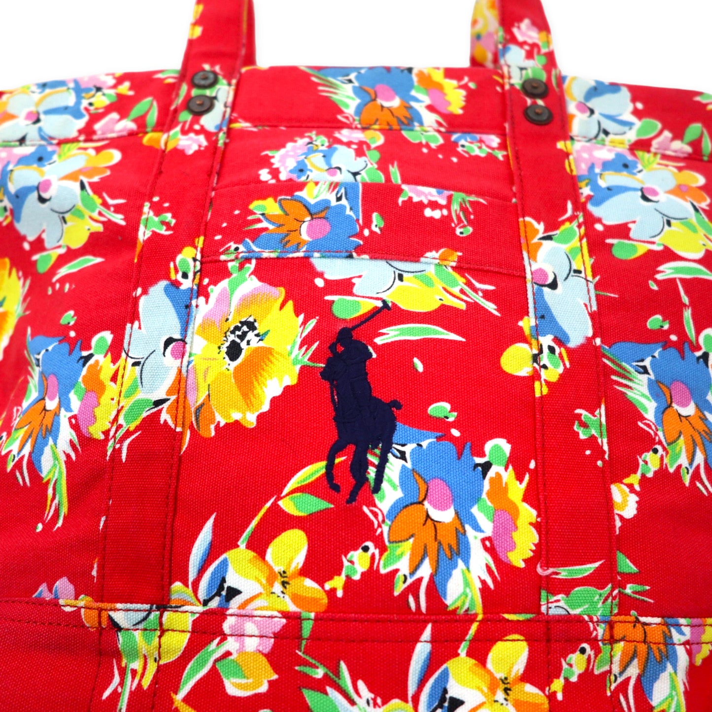 POLO RALPH LAUREN Floral Tote Bag Red Canvas Embroidery Big Pony 