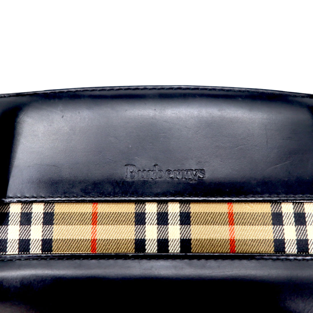 Burberrys Old Nova Check Square Shoulder Bag Handbag Black Leather