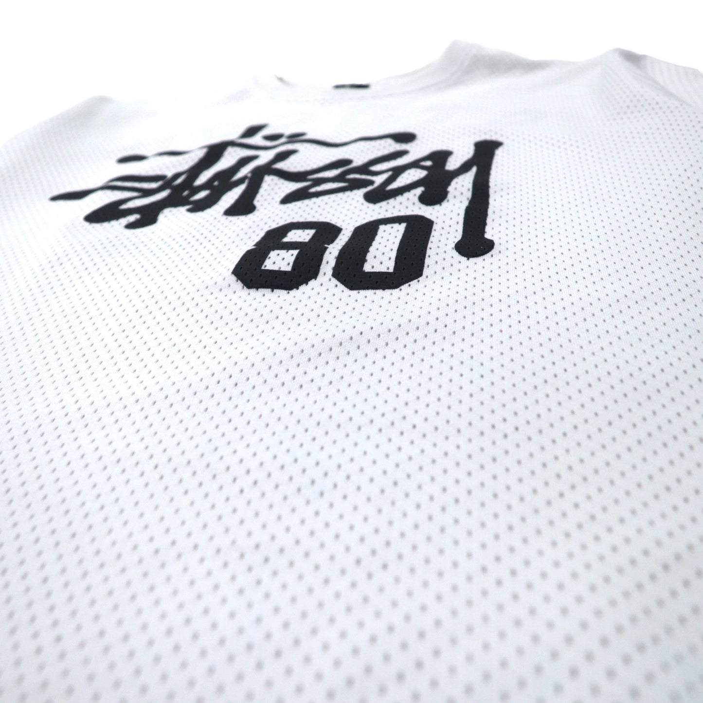 stussy メッシュ ゲームシャツ XL ホワイト ポリエステル ナンバリング ロゴプリント