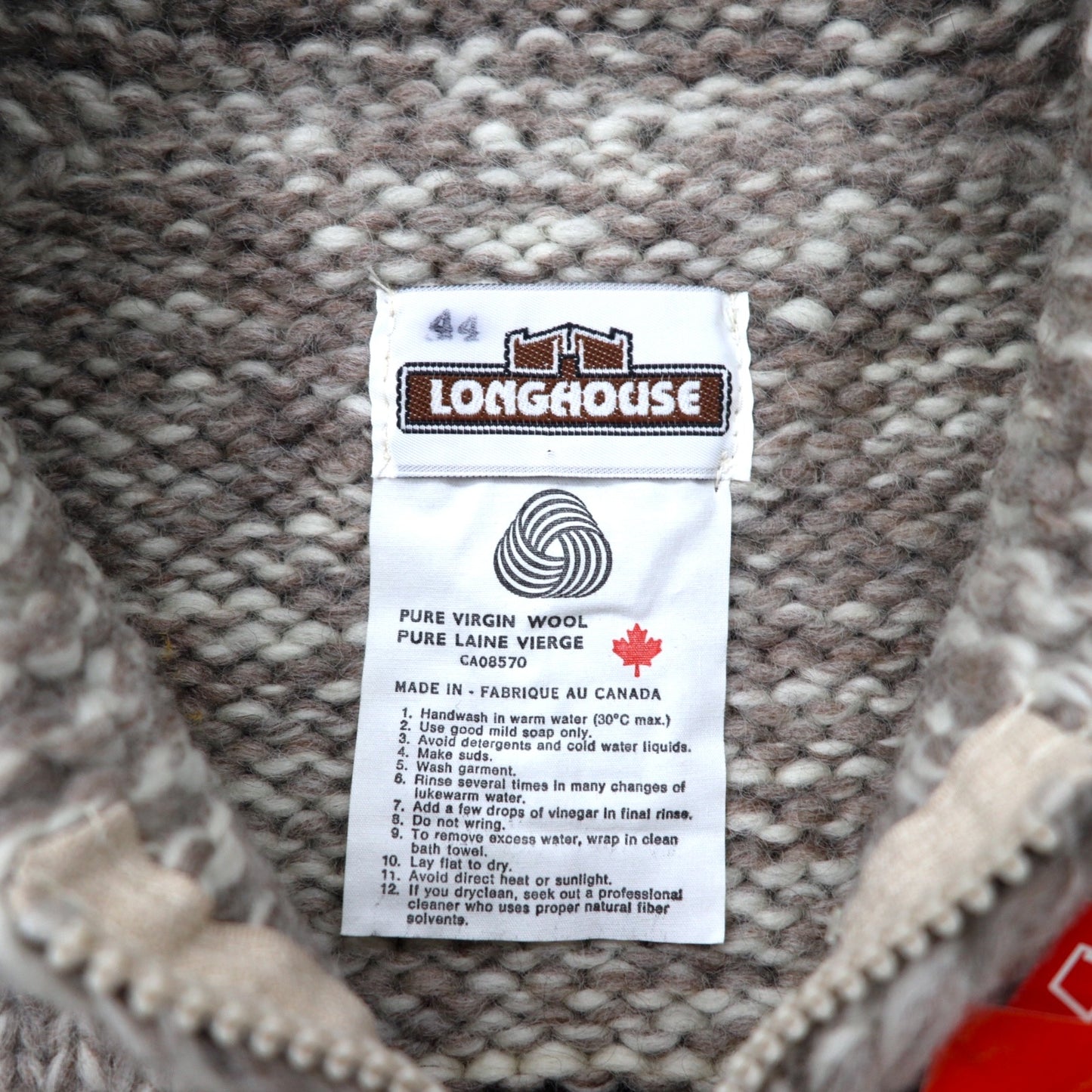 LONG HOUSE カナダ製 カウチン セーター カーディガン FREE ベージュ ウール カナディアン サンダーバード デッドストック 未使用品
