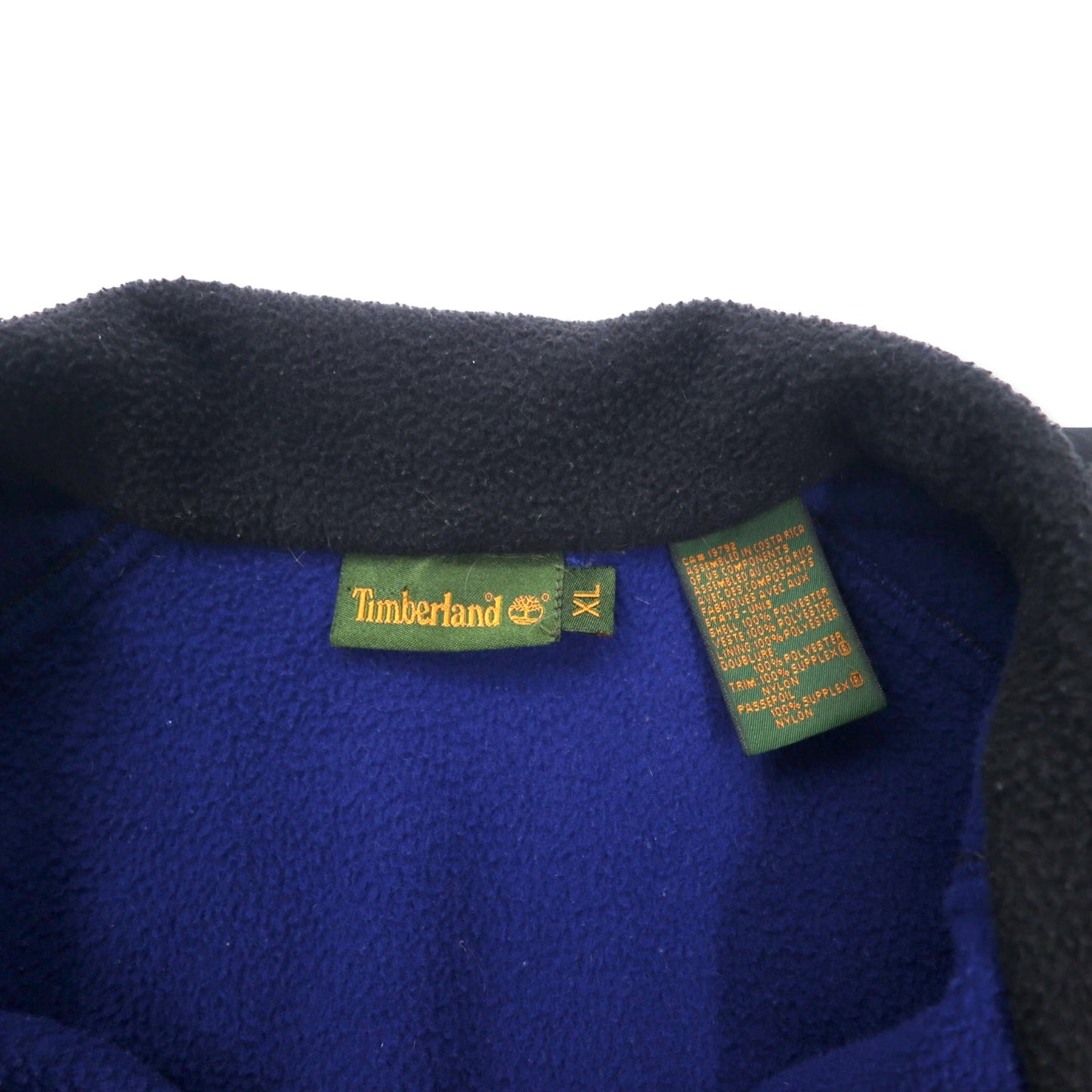 Timberland 90年代 ナイロン切り替え フルジップ フリースジャケット XL ネイビー ポリエステル ワンポイントロゴ刺繍 ビッグサイズ
