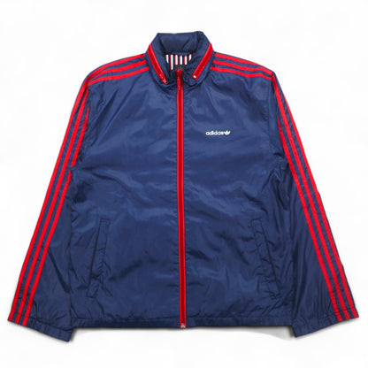 adidas originals 00年代 ナイロンジャケット ジャージ S ネイビー 3ストライプ フード収納式