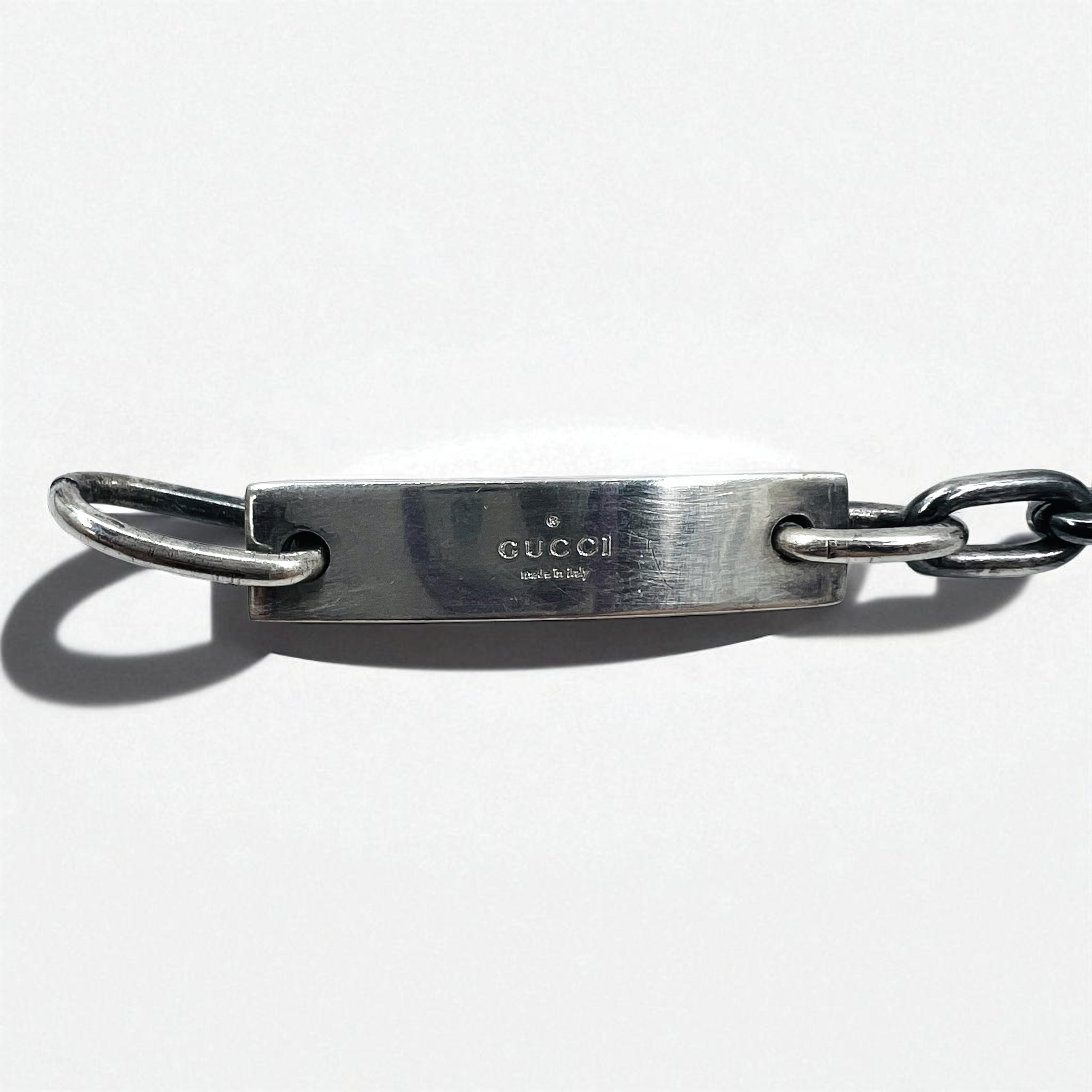 GUCCI Vintage ID Silver Chain Bracelet SV925 Logo Plate Made in Italy