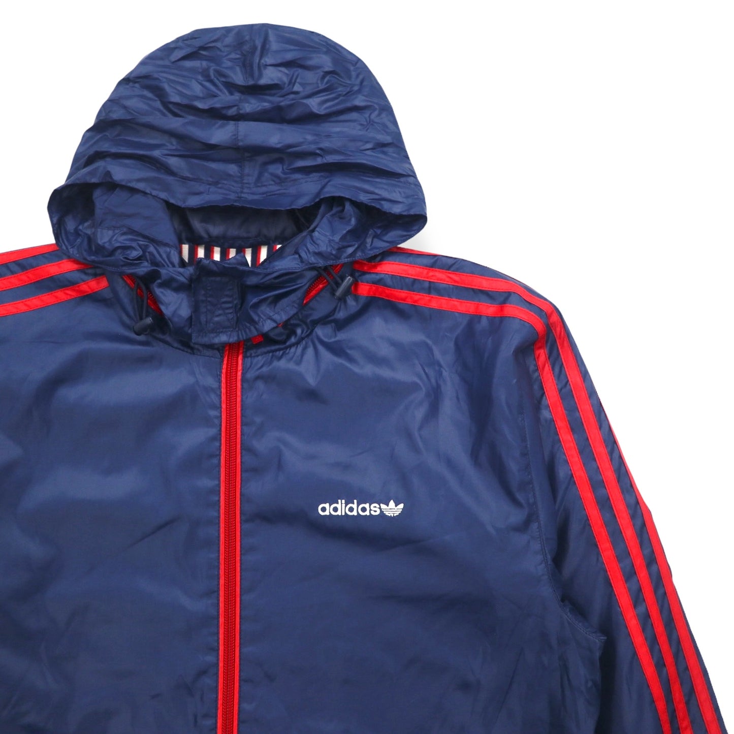 adidas originals 00年代 ナイロンジャケット ジャージ S ネイビー 3ストライプ フード収納式