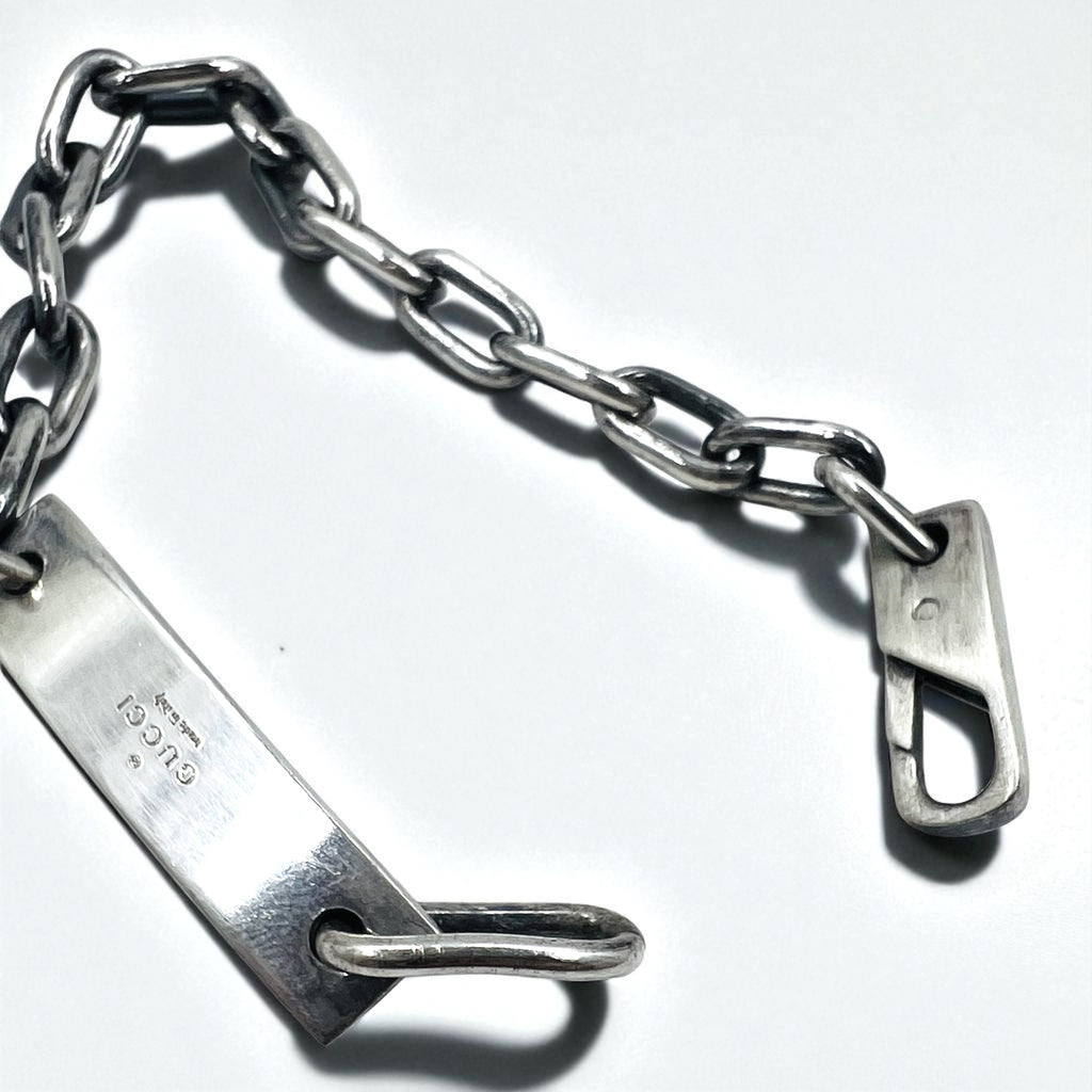 GUCCI Vintage ID Silver Chain Bracelet SV925 Logo Plate Made in Italy
