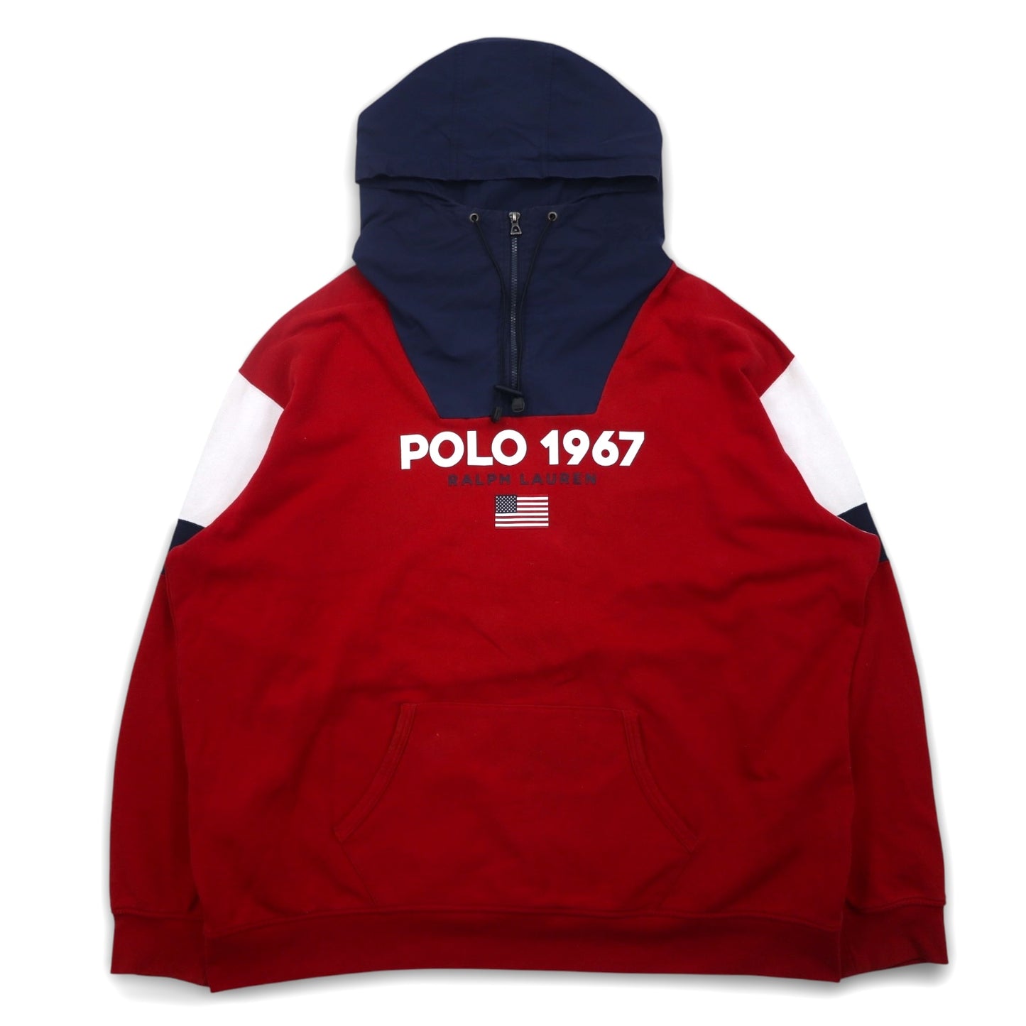 POLO RALPH LAUREN ハーフジップ アノラックパーカー XXL ネイビー レッド POLO 1967 ハイネック