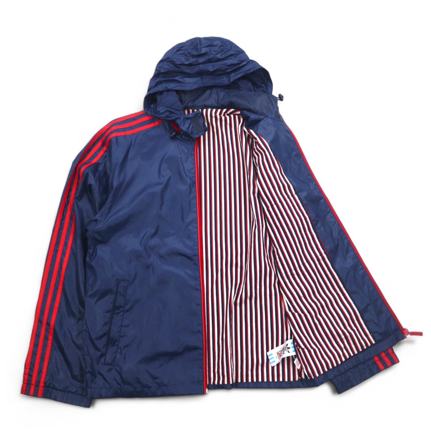 adidas originals 00年代 ナイロンジャケット ジャージ S ネイビー 3ストライプ フード収納式