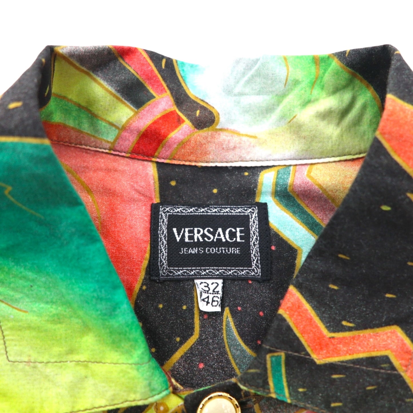 VERSACE 80年代 イタリア製 シャツ S マルチカラー 総柄 アート 比翼 VERSACE JEANS COUTURE