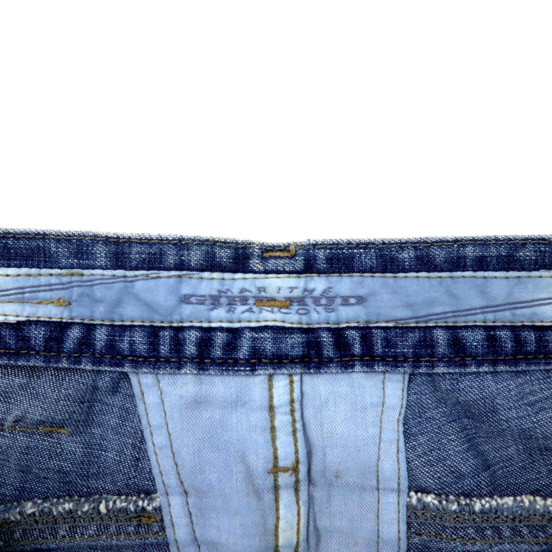 MARITHE FRANCOIS GIRBAUD Baggy Tapered Denim Pants S Blue Cotton Zipper Fly Made in Japan
