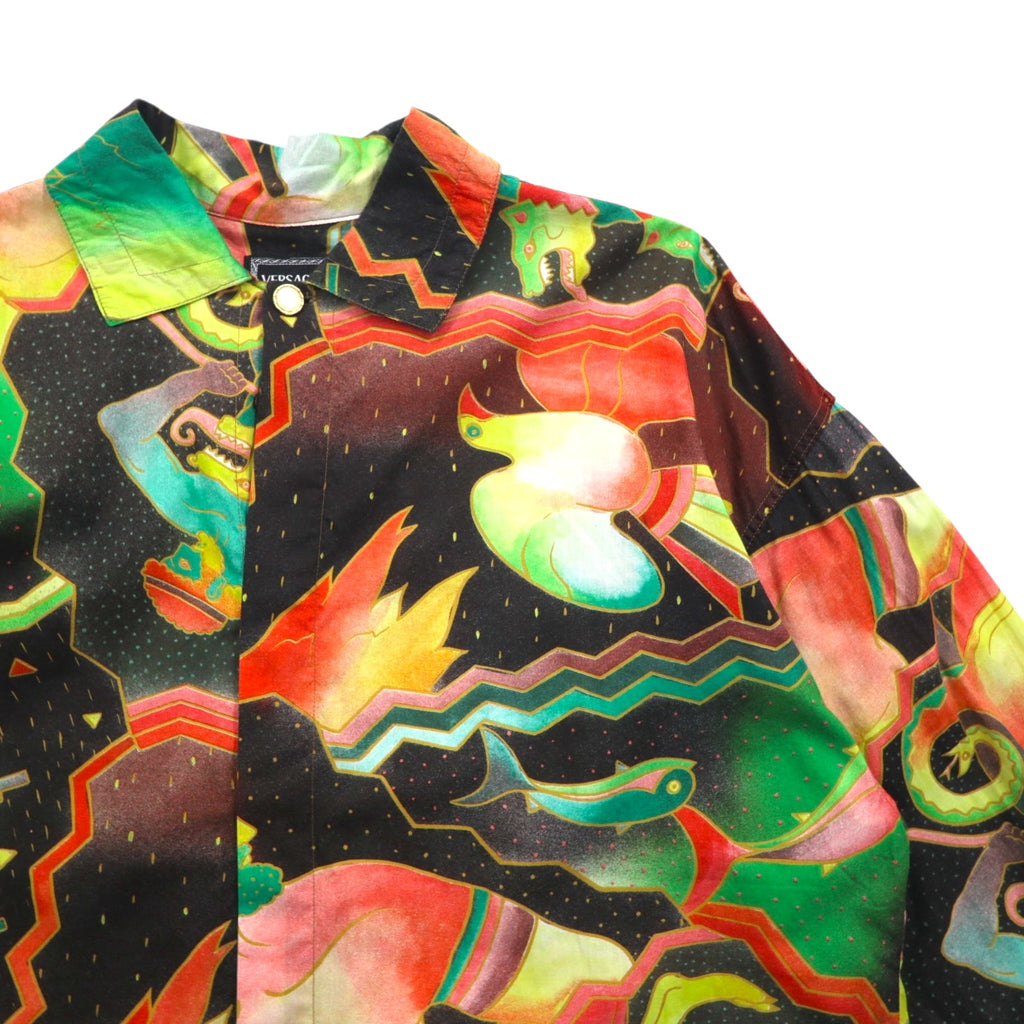 VERSACE 80年代 イタリア製 シャツ S マルチカラー 総柄 アート 比翼 VERSACE JEANS COUTURE