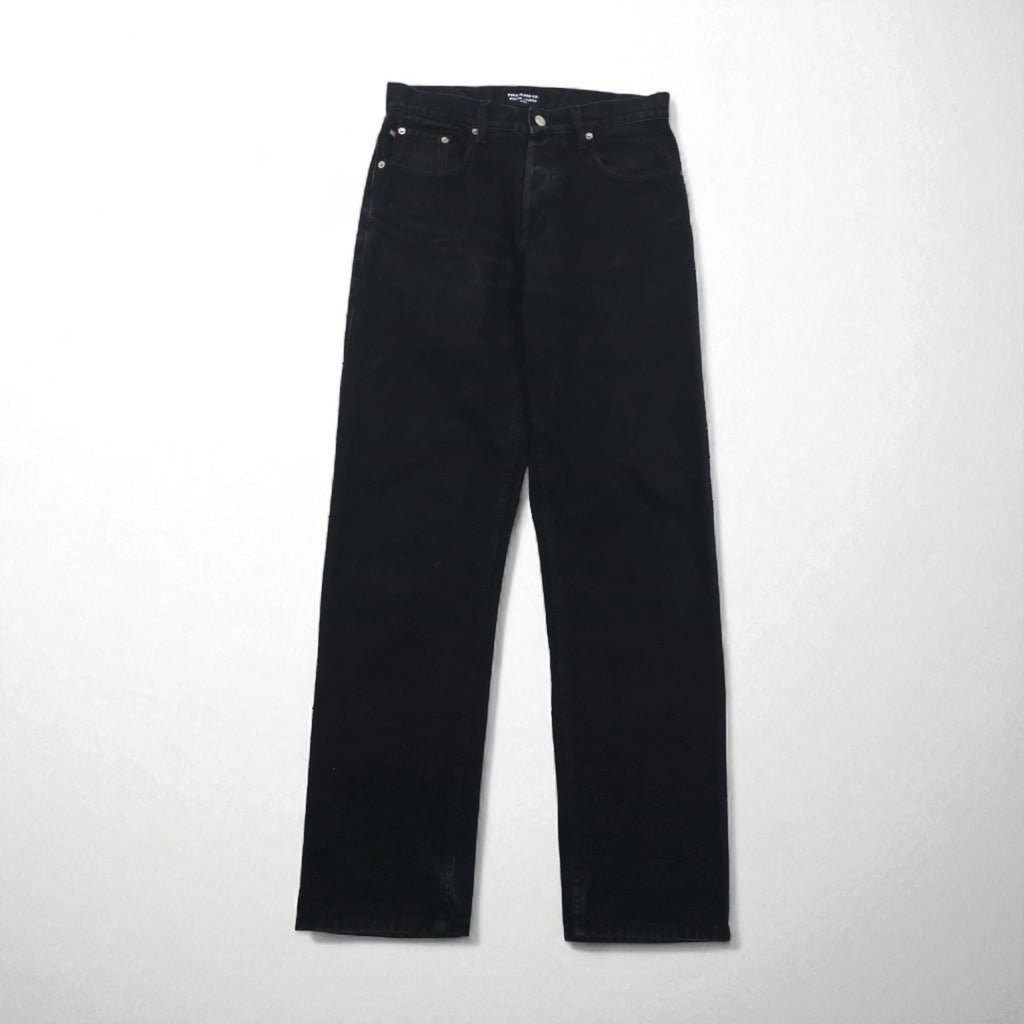 POLO JEANS CO. RALPH LAUREN 90s Straight Denim Pants, Size M, Black, Button Fly, Leather Patch, Made in Morocco