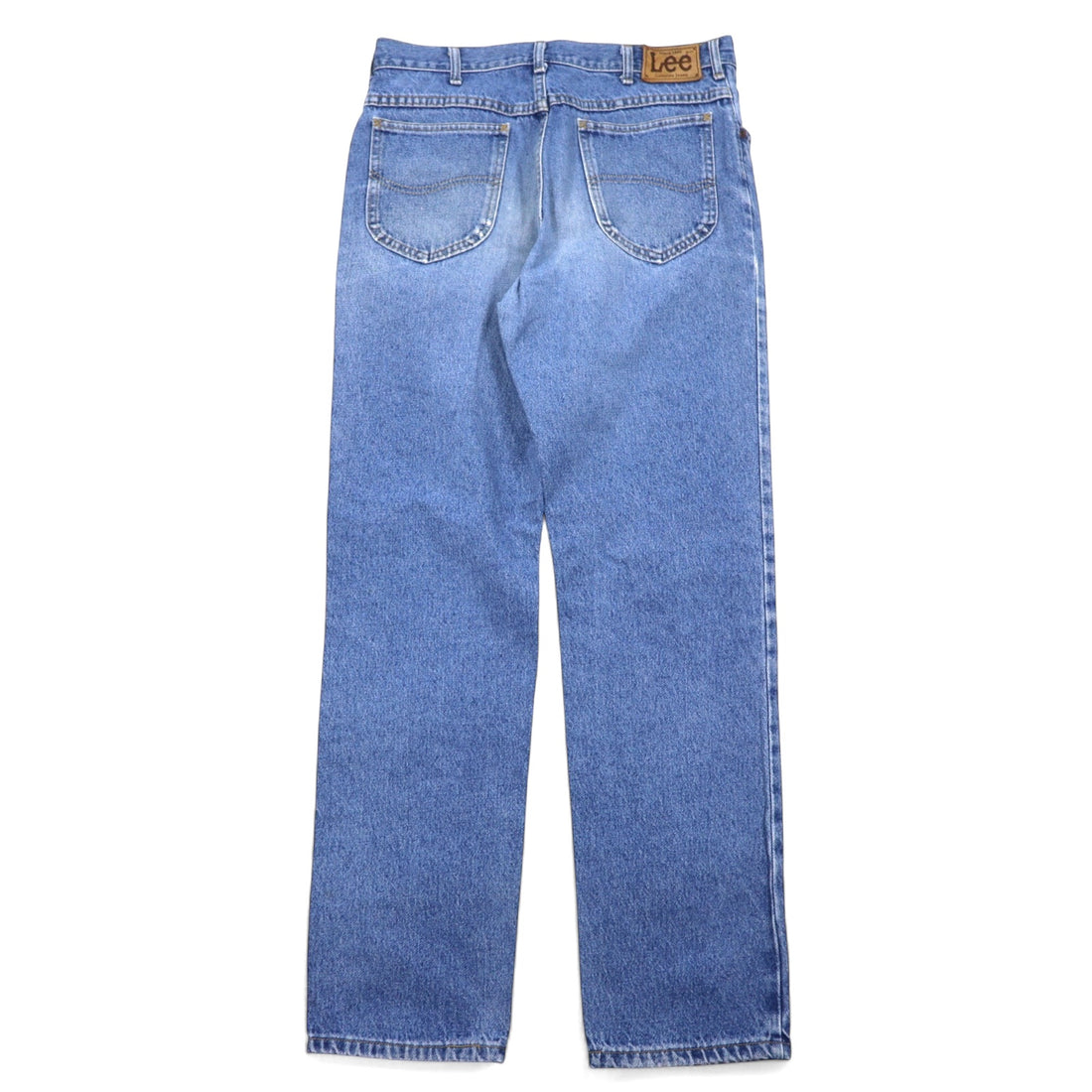 Lee 90s USA Made Denim Pants Size 34 Blue Cotton Leather Patch Zipper Fly 200-8989
