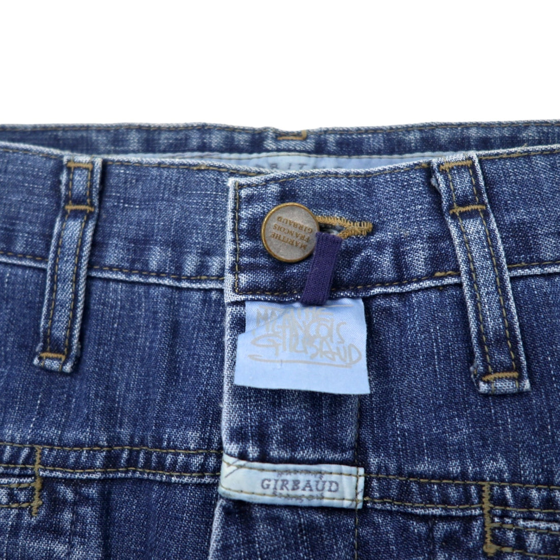 MARITHE FRANCOIS GIRBAUD Baggy Tapered Denim Pants S Blue Cotton Zipper Fly Made in Japan