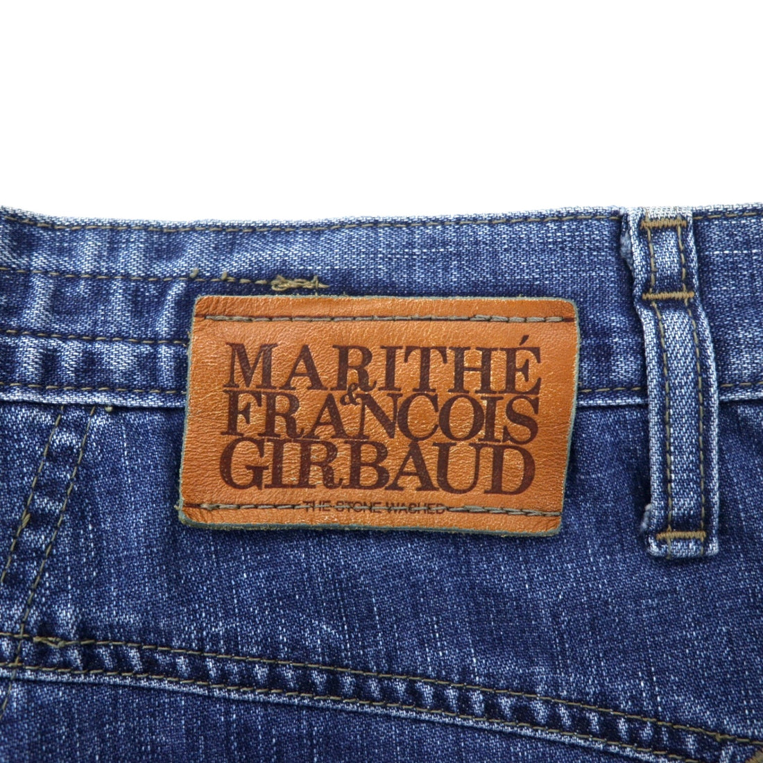 MARITHE FRANCOIS GIRBAUD Baggy Tapered Denim Pants S Blue Cotton Zipper Fly Made in Japan