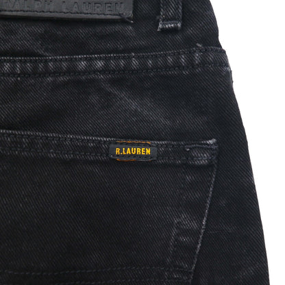 POLO JEANS CO. RALPH LAUREN 90s Straight Denim Pants, Size M, Black, Button Fly, Leather Patch, Made in Morocco
