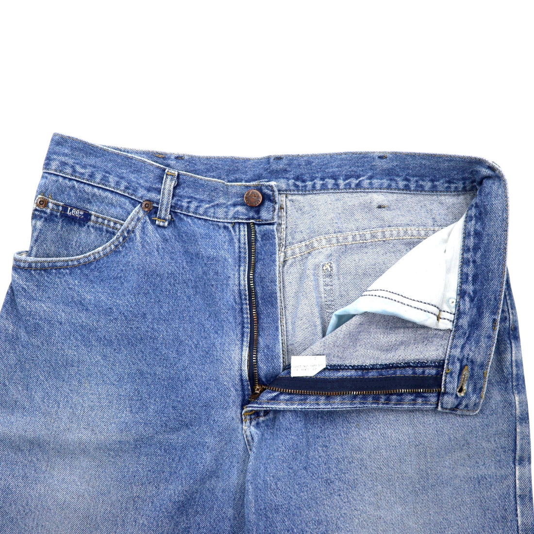 Lee 90s USA Made Denim Pants Size 34 Blue Cotton Leather Patch Zipper Fly 200-8989