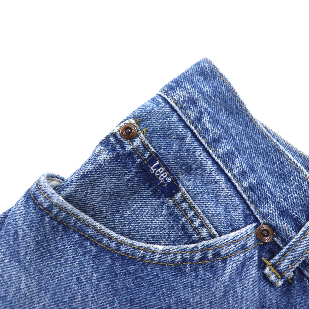 Lee 90s USA Made Denim Pants Size 34 Blue Cotton Leather Patch Zipper Fly 200-8989