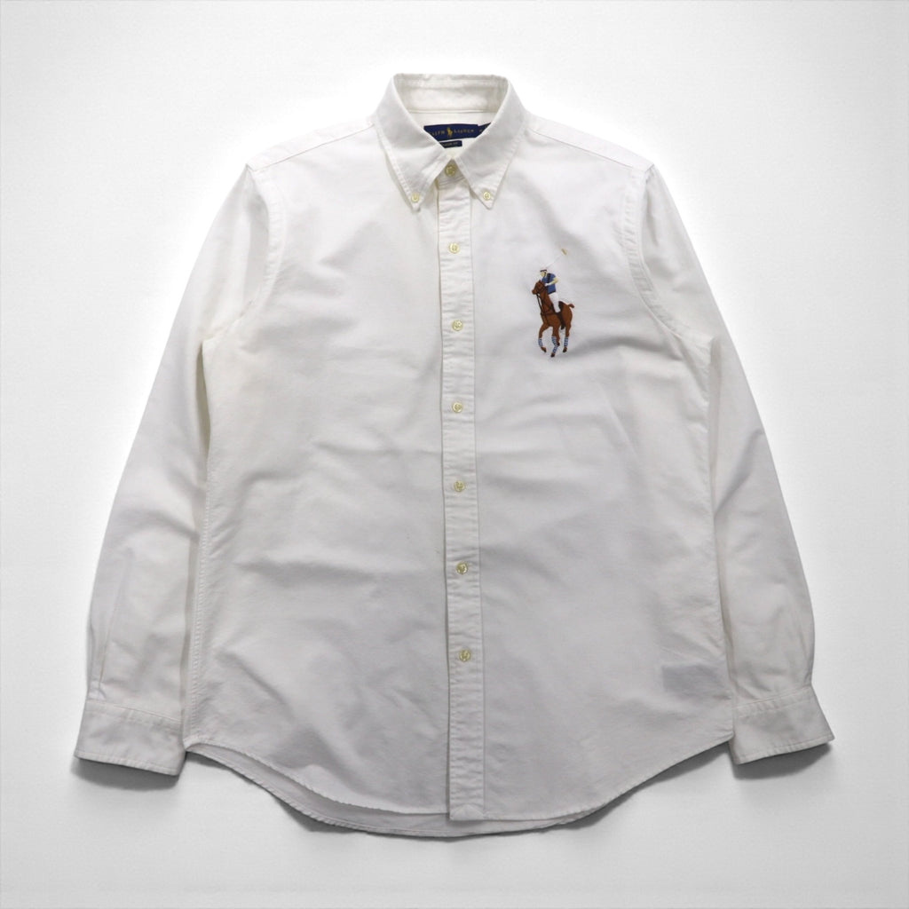 Ralph Lauren ビッグポニー 刺繍 オックスフォード ボタンダウン シャツ M ホワイト コットン ロゴ