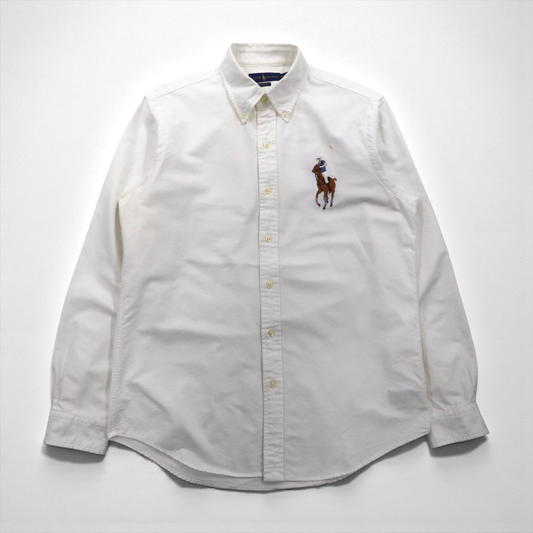 Ralph Lauren Big Pony Embroidery Oxford Button-Down Shirt, Medium, White Cotton, Logo