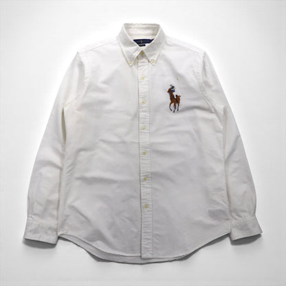 Ralph Lauren ビッグポニー 刺繍 オックスフォード ボタンダウン シャツ M ホワイト コットン ロゴ