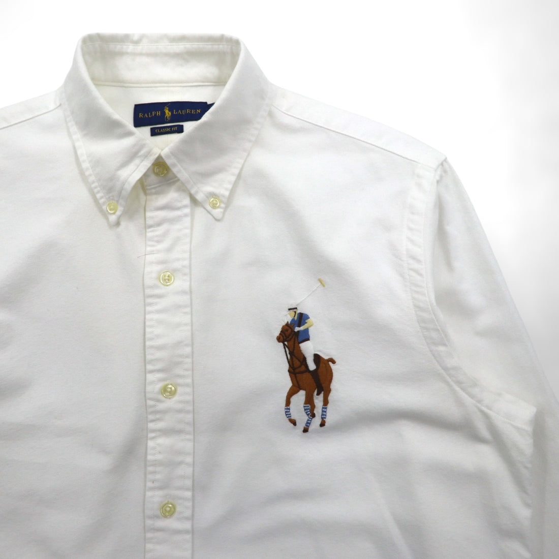 Ralph Lauren Big Pony Embroidery Oxford Button-Down Shirt, Medium, White Cotton, Logo