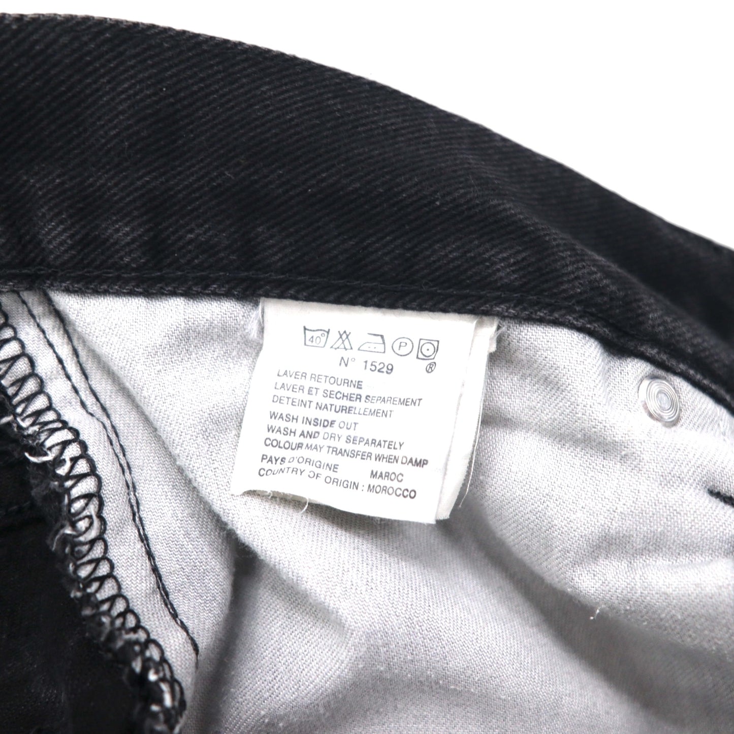 POLO JEANS CO. RALPH LAUREN 90s Straight Denim Pants, Size M, Black, Button Fly, Leather Patch, Made in Morocco