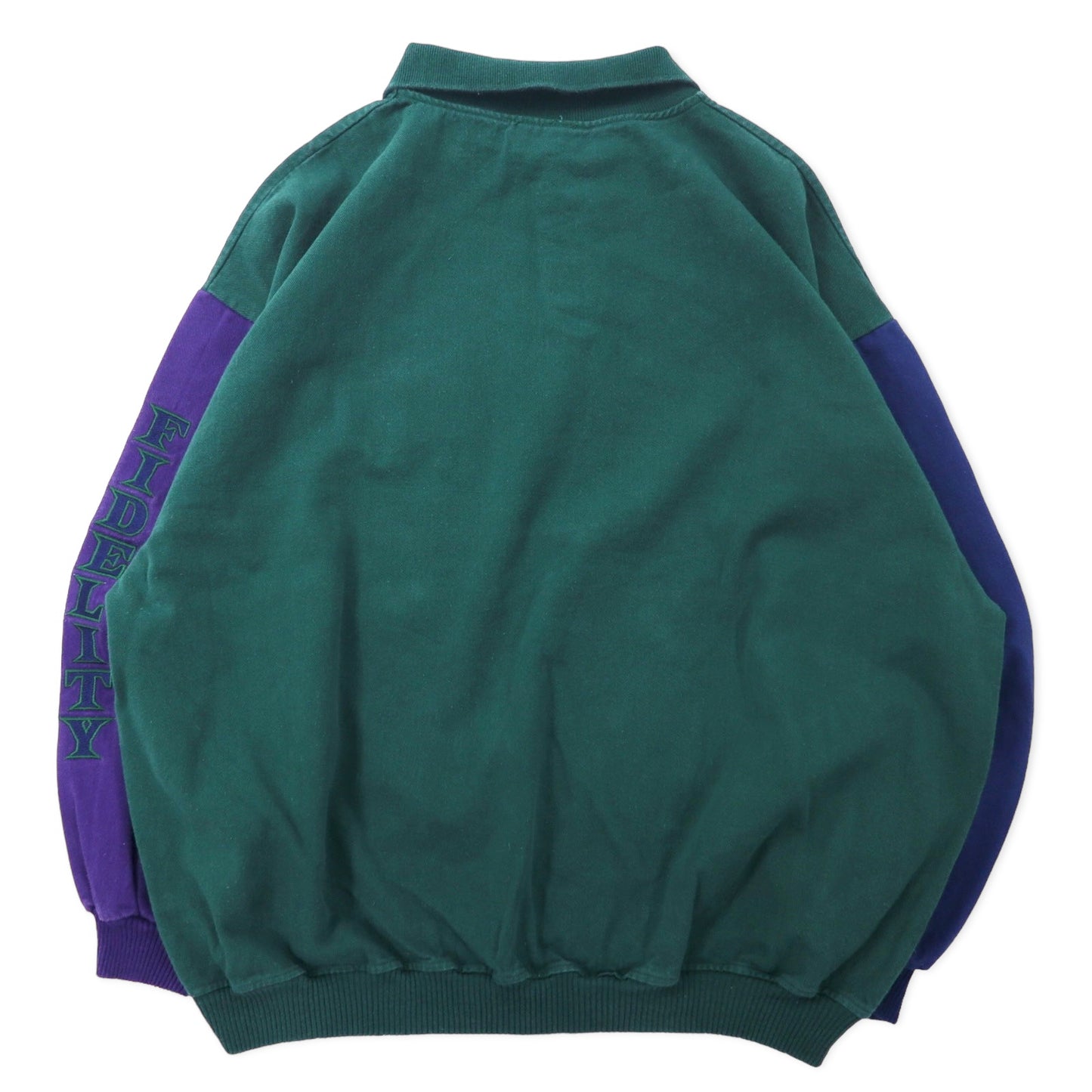 Fidelity Investments カナダ製 ポロスウェット シャツ XL グリーン コットン キャンバス 袖刺繍 ビッグサイズ