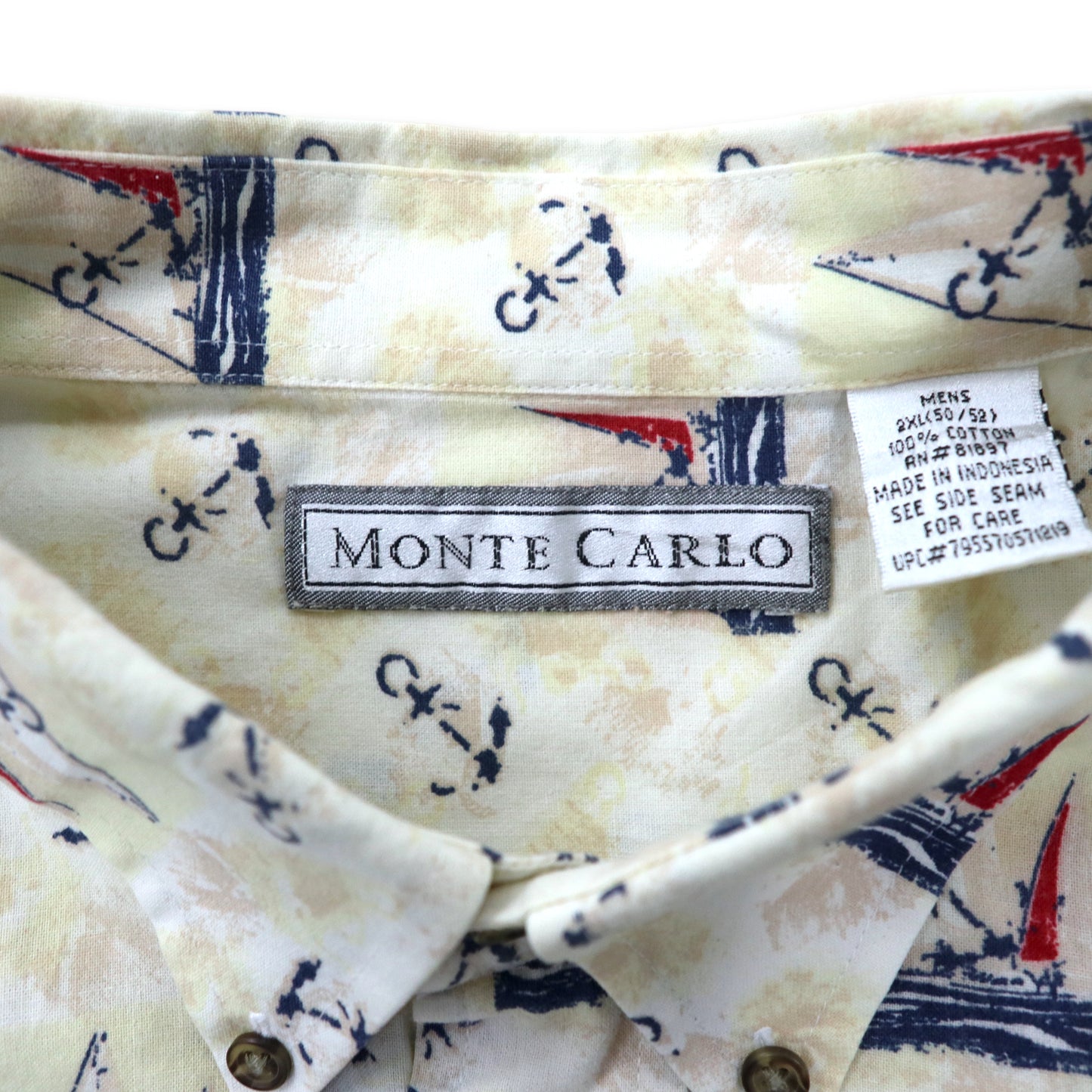 MONTE CARLO button Down Hawaiian Shirt 2XL Beige Cotton Patterned