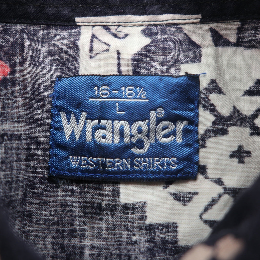 Wrangler 90s Native American Print Western Shirt, Large, Black, Cotton, Flap Chest Pocket