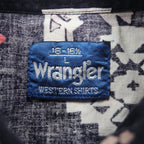 Wrangler 90s Native American Print Western Shirt, Large, Black, Cotton, Flap Chest Pocket