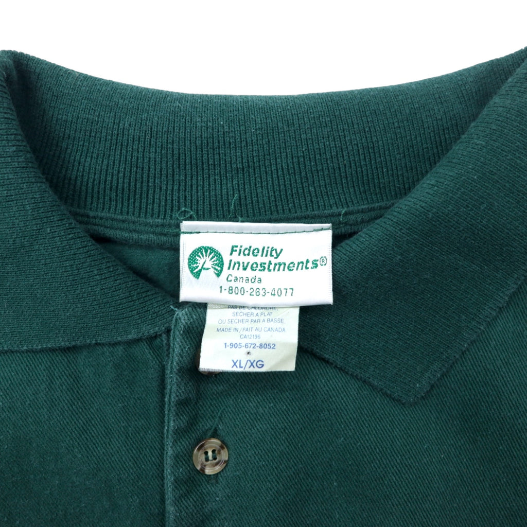 Fidelity Investments カナダ製 ポロスウェット シャツ XL グリーン コットン キャンバス 袖刺繍 ビッグサイズ