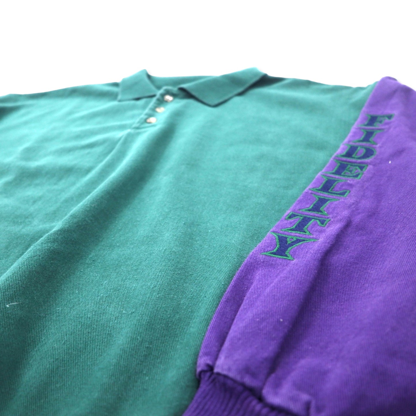 Fidelity Investments カナダ製 ポロスウェット シャツ XL グリーン コットン キャンバス 袖刺繍 ビッグサイズ