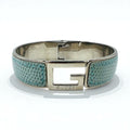 GUCCI Lizard Leather G Logo Bracelet Bangle Blue Silver Made in Italy