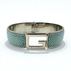 GUCCI Lizard Leather G Logo Bracelet Bangle Blue Silver Made in Italy
