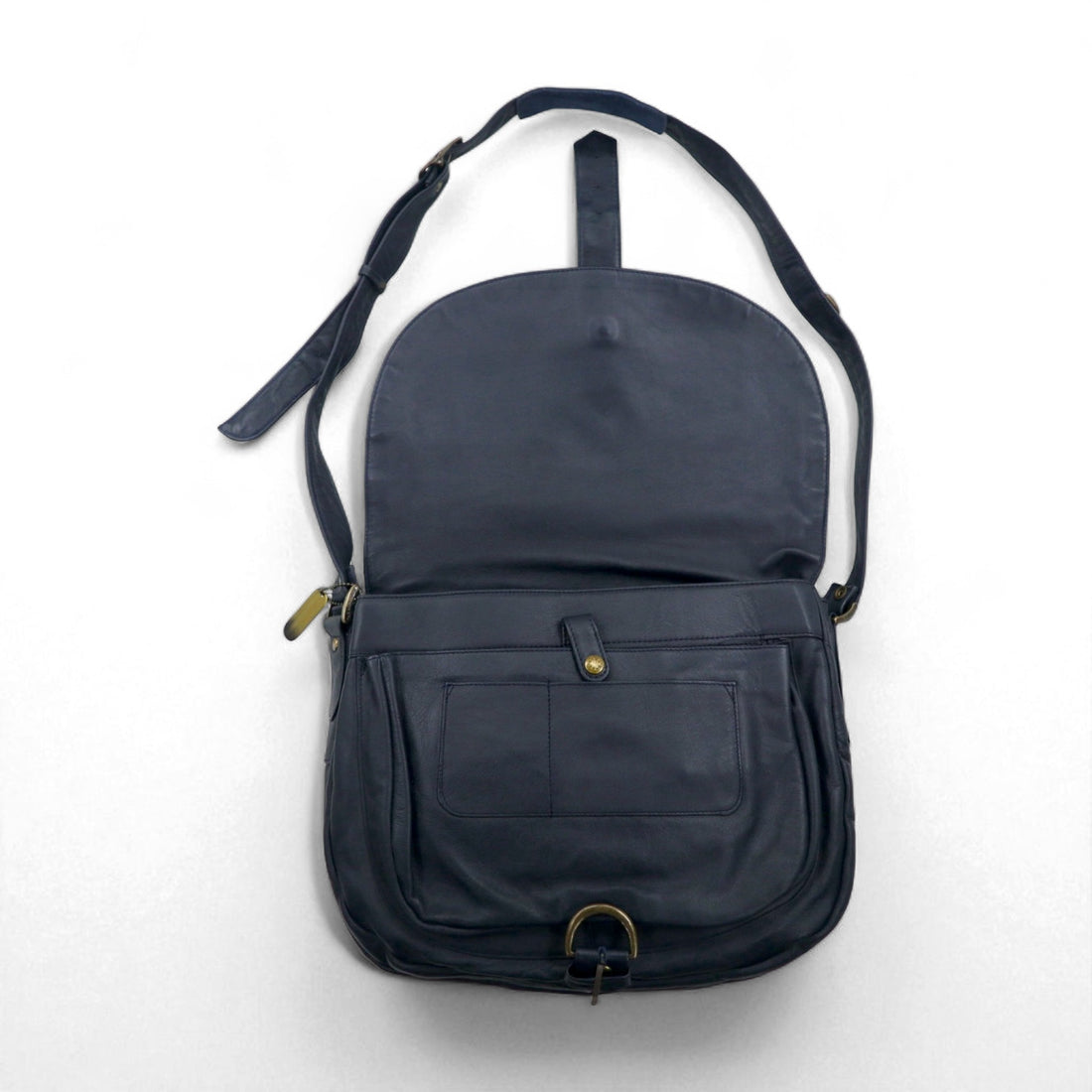 BREE cross shoulder bag in navy smooth leather with flap