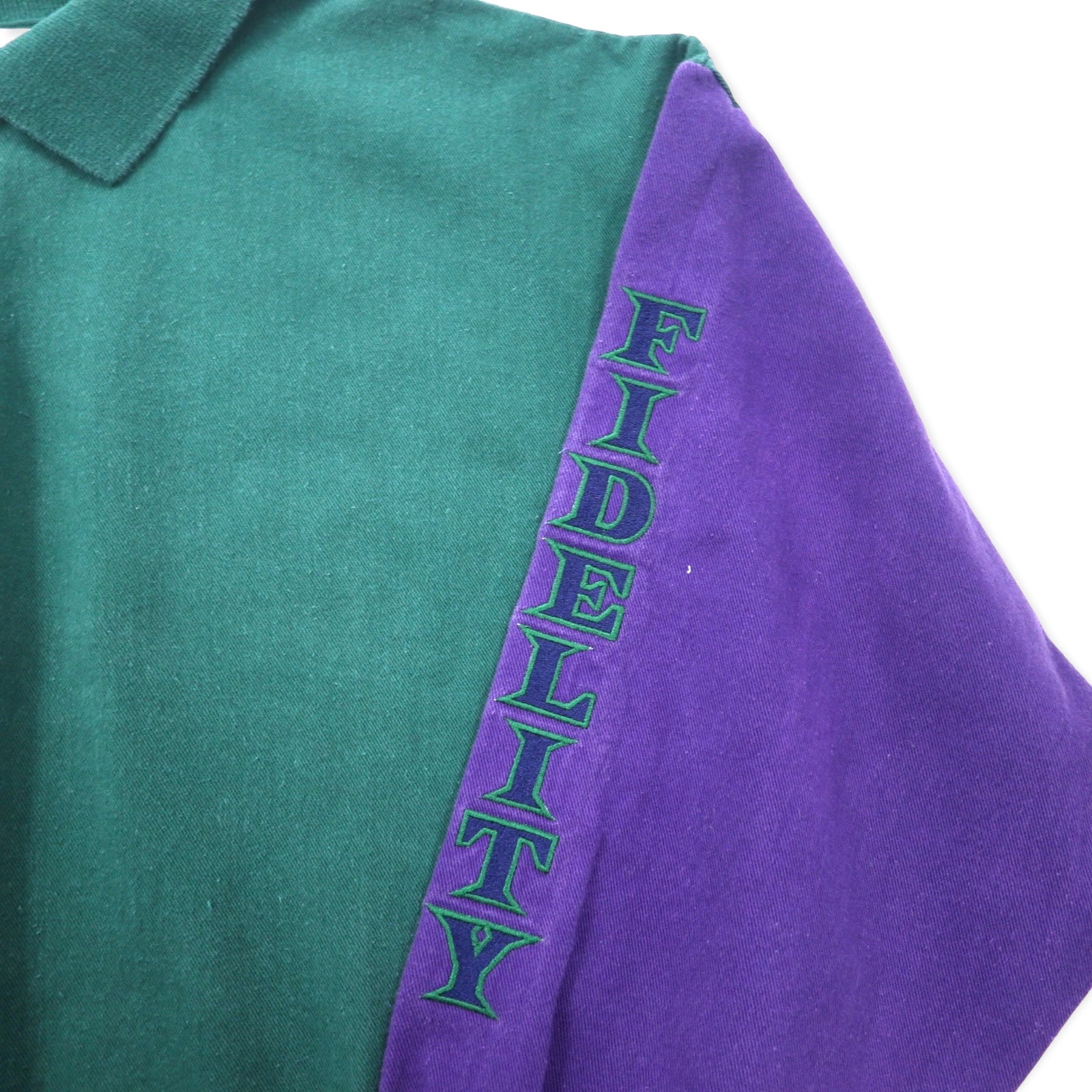 Fidelity Investments カナダ製 ポロスウェット シャツ XL グリーン コットン キャンバス 袖刺繍 ビッグサイズ
