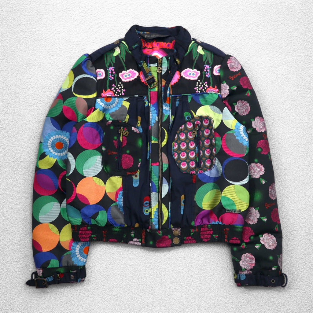 Desigual All-over Print Single Rider Jacket M Black Floral Embroidery DAMEN JACKET 10E2980 Made in Morocco