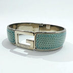 GUCCI Lizard Leather G Logo Bracelet Bangle Blue Silver Made in Italy