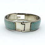 GUCCI Lizard Leather G Logo Bracelet Bangle Blue Silver Made in Italy