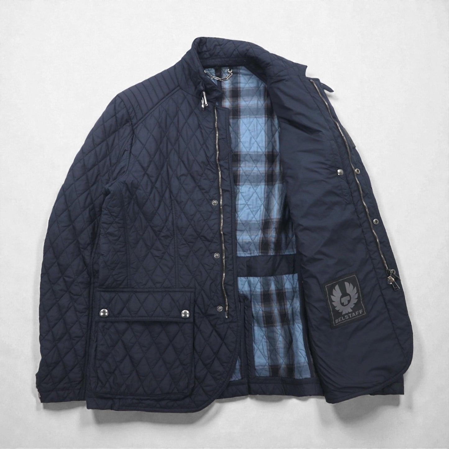 BELSTAFF キルティングジャケット Petersham Blazer LIMITED EDITION XXL 4ポケット 裏地チェック 中綿 チンストラップ 71050158 ルーマニア製