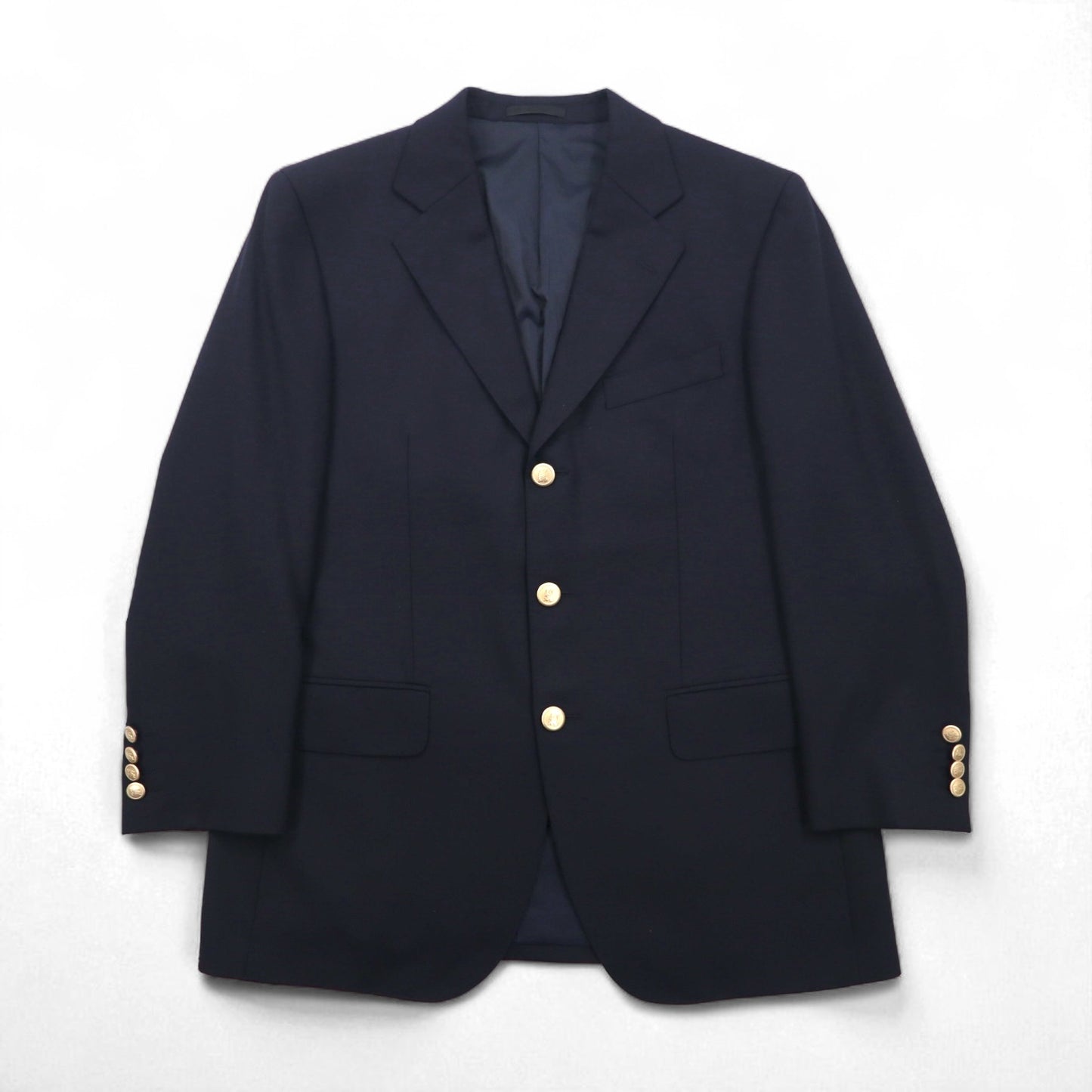 BURBERRY カシミヤ混 3B テーラードジャケット ブレザー 紺ブレ S ネイビー ウール 羊毛 金ボタン 日本製