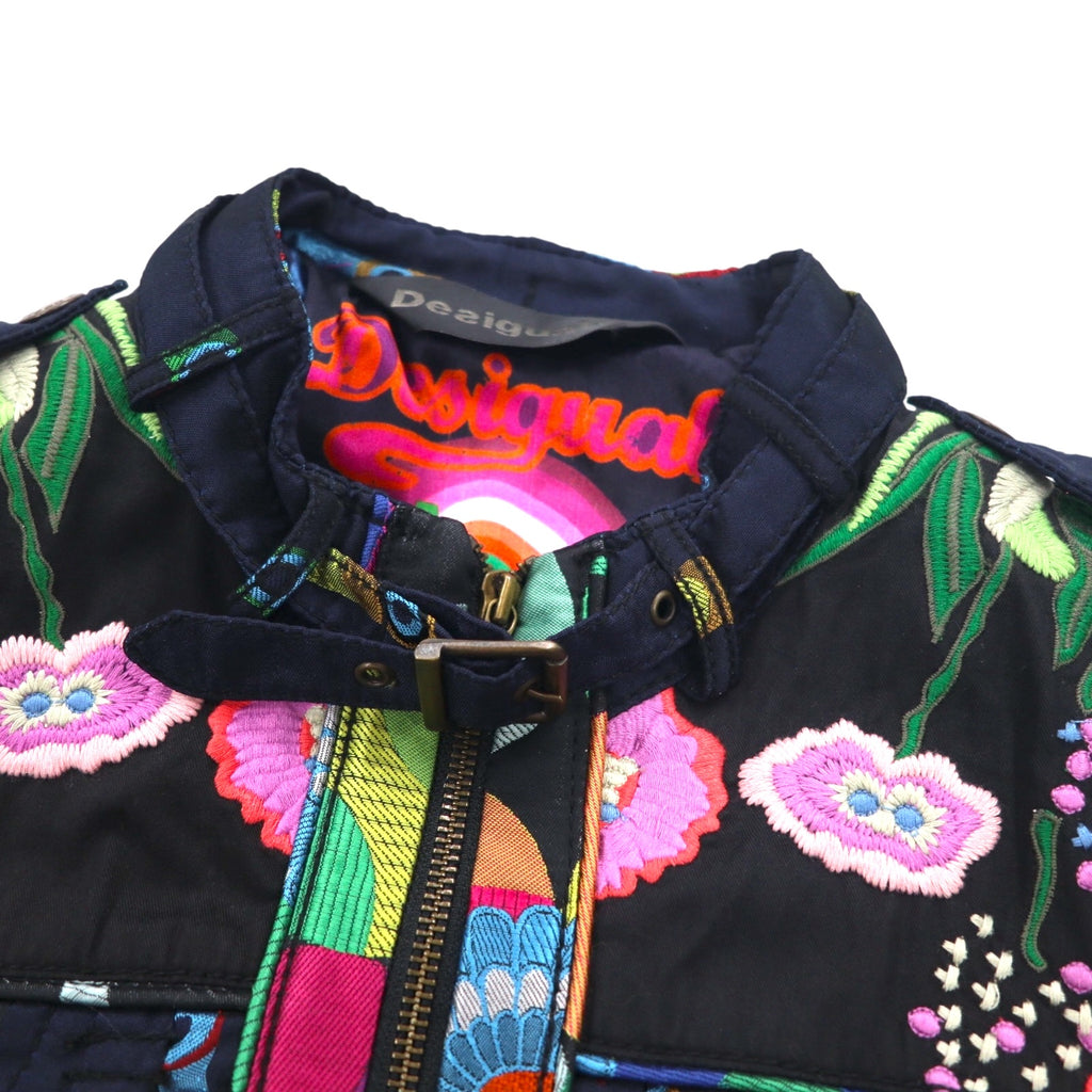 Desigual All-over Print Single Rider Jacket M Black Floral Embroidery DAMEN JACKET 10E2980 Made in Morocco