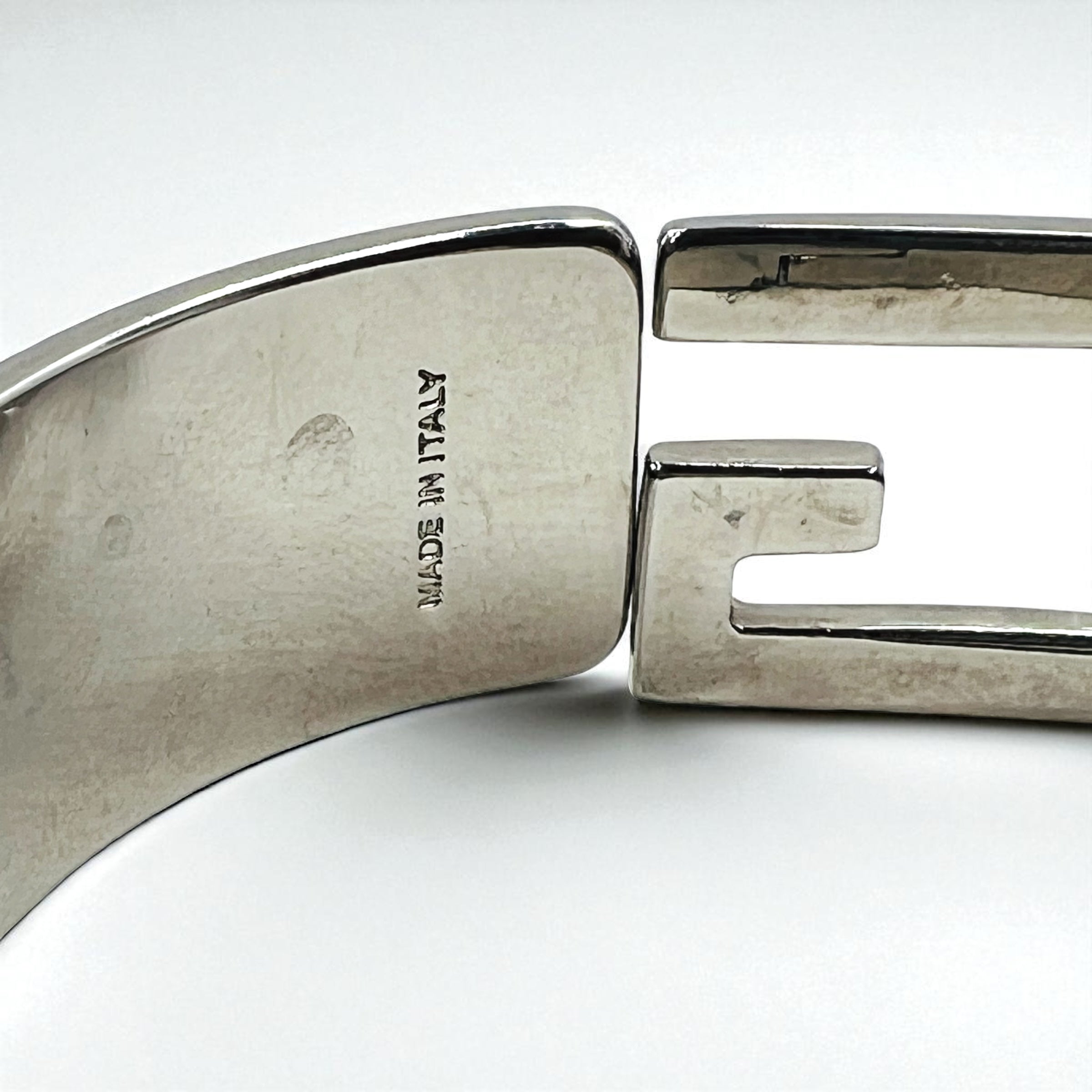 GUCCI Lizard Leather G Logo Bracelet Bangle Blue Silver Made in Italy