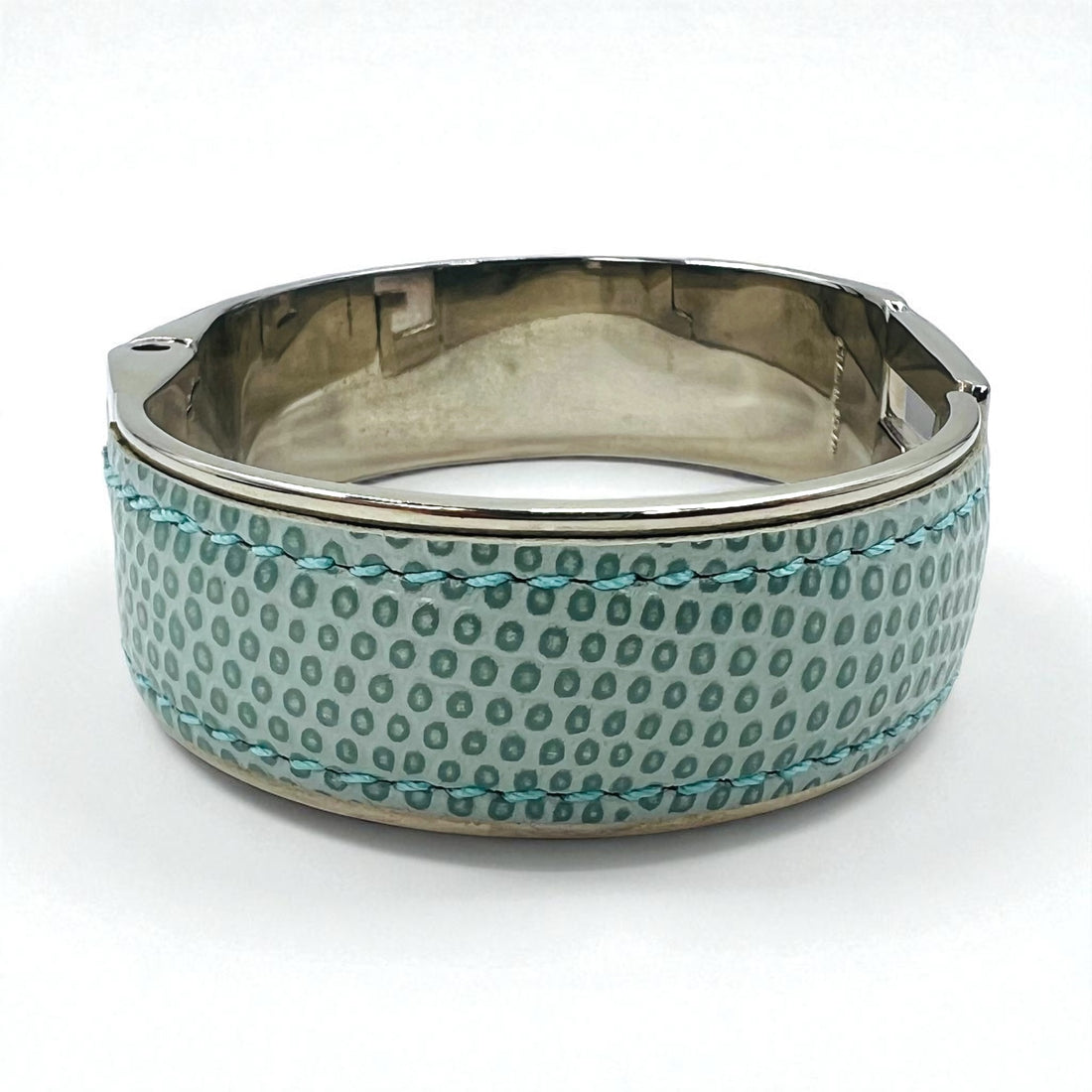 GUCCI Lizard Leather G Logo Bracelet Bangle Blue Silver Made in Italy