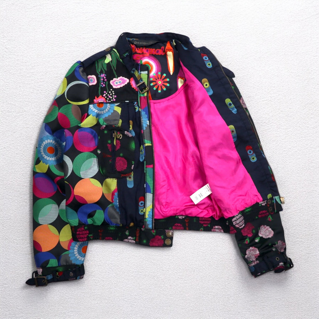 Desigual All-over Print Single Rider Jacket M Black Floral Embroidery DAMEN JACKET 10E2980 Made in Morocco
