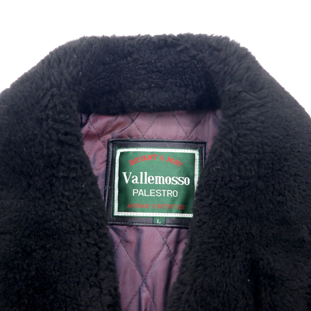 90s Vallemosso Shawl Collar Double-breasted Shearling Jacket L Black Sheepskin Lambskin Quilted Liner Detachable Collar