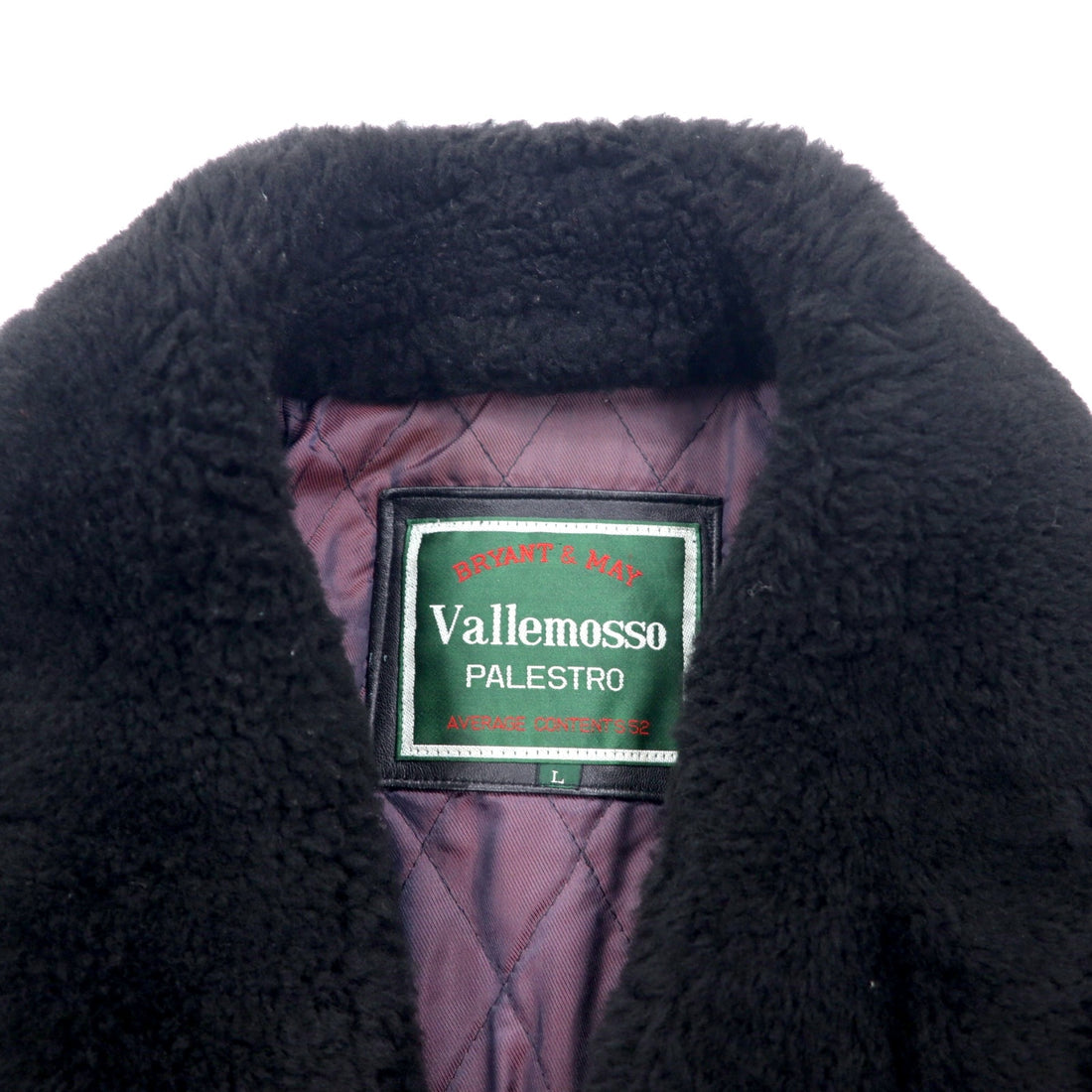 90s Vallemosso Shawl Collar Double-breasted Shearling Jacket L Black Sheepskin Lambskin Quilted Liner Detachable Collar