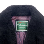 90s Vallemosso Shawl Collar Double-breasted Shearling Jacket L Black Sheepskin Lambskin Quilted Liner Detachable Collar