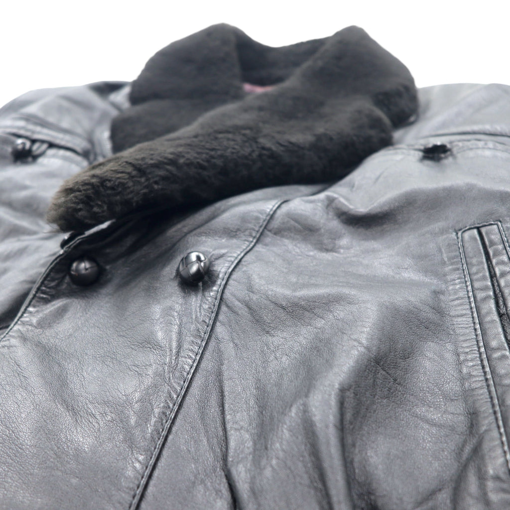 90s Vallemosso Shawl Collar Double-breasted Shearling Jacket L Black Sheepskin Lambskin Quilted Liner Detachable Collar